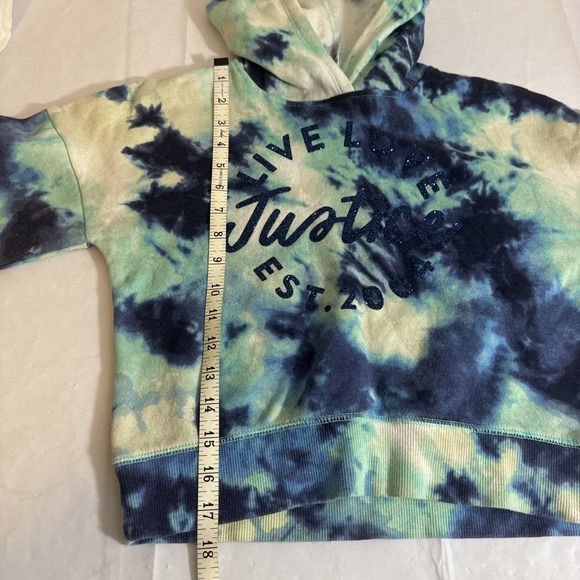 Justice Girls Tie Dye Hoodie Navy Blue & Green Pullover Sweatshirt Small 7/8 - Picture 7 of 8